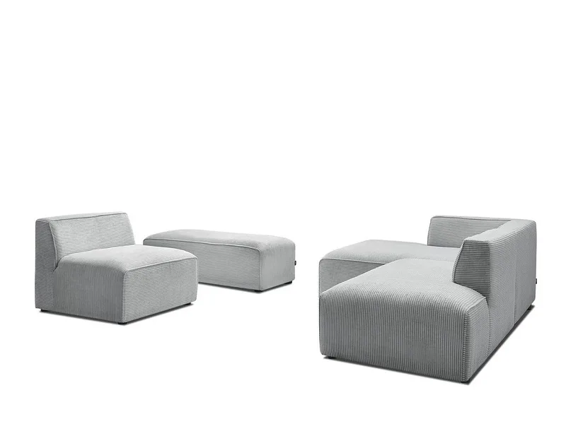 Ecksofa BOBOCHIC MEGEVE Cord-Stoff hellgrau