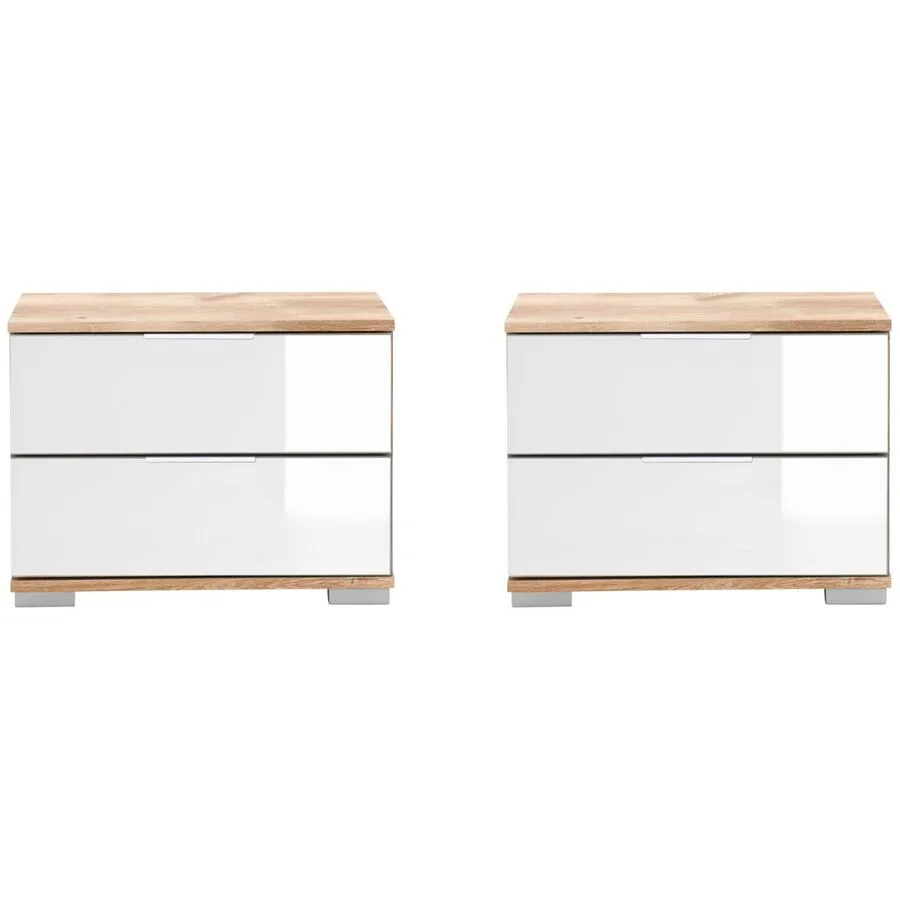 Nachttisch Peyton C weiss, Plankeneiche Holzwerkstoff, Kunststoff B 52 H 40 cm