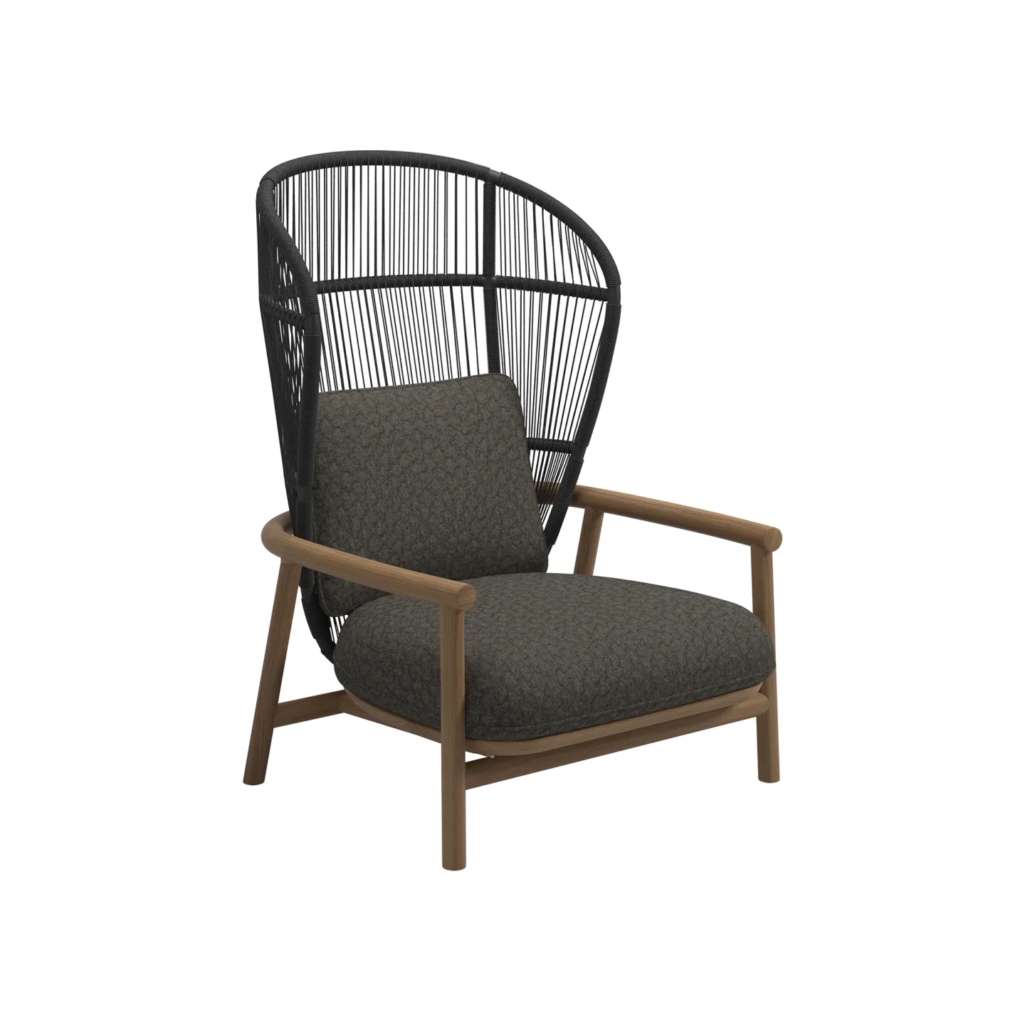 Gloster - Fern High Back Lounge Chair, Meteor/Raven, Kat.B Blend Coal - Fåtöljer utomhus - Sebastian Herkner - Grå - Metall/Trä/Textilmaterial