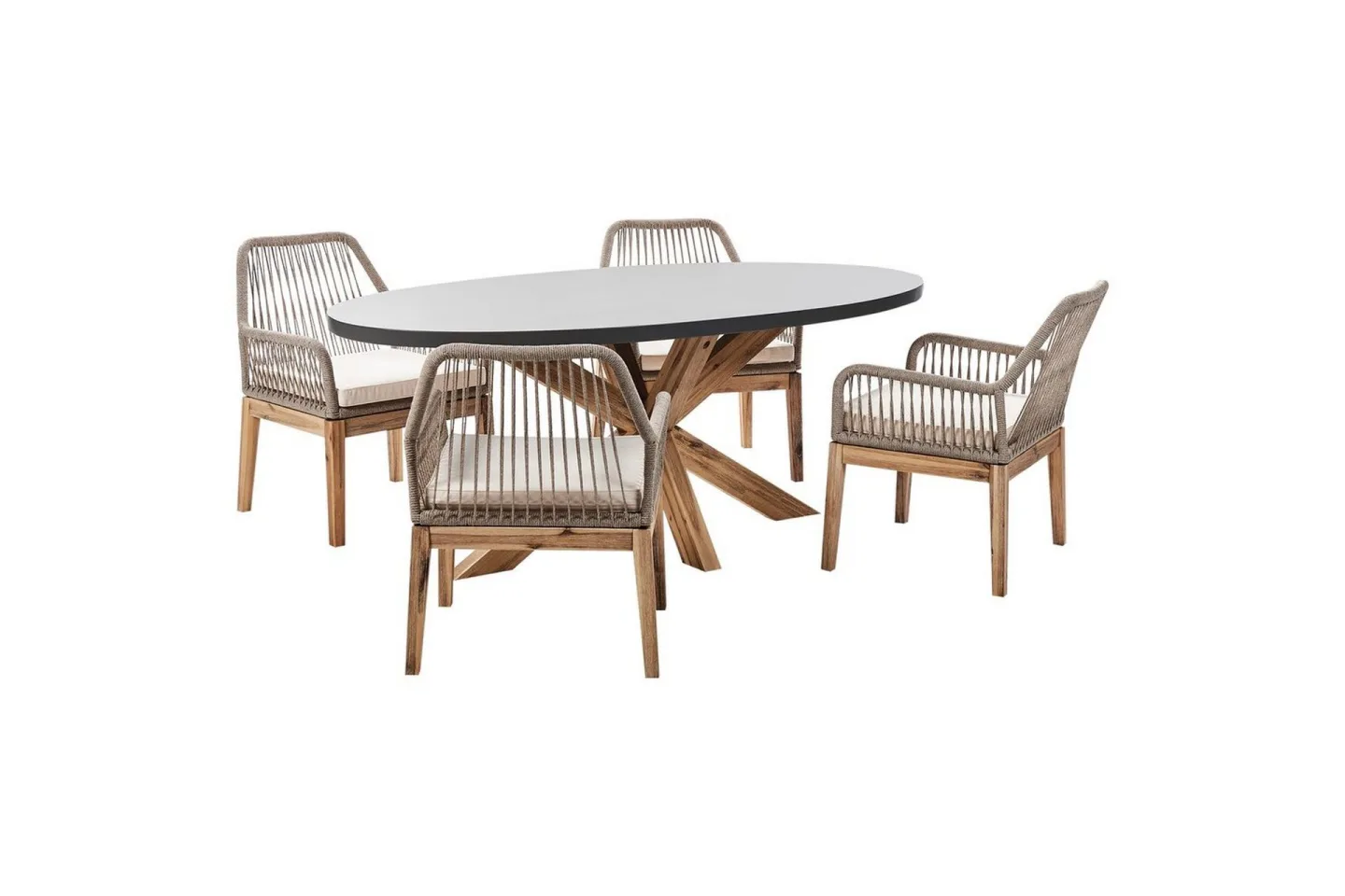 Matsalsset Oristano Grå/beige/ljus trä, 4-Sits - Grå/beige/ljus trä, 4-Sits