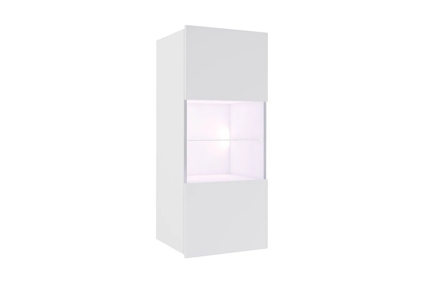 Frick Vägghängt Vitrinskåp Blå LED Belysning 32 cm djup 45 cm bred 117 cm hög Ljust Trä Glas - Vit