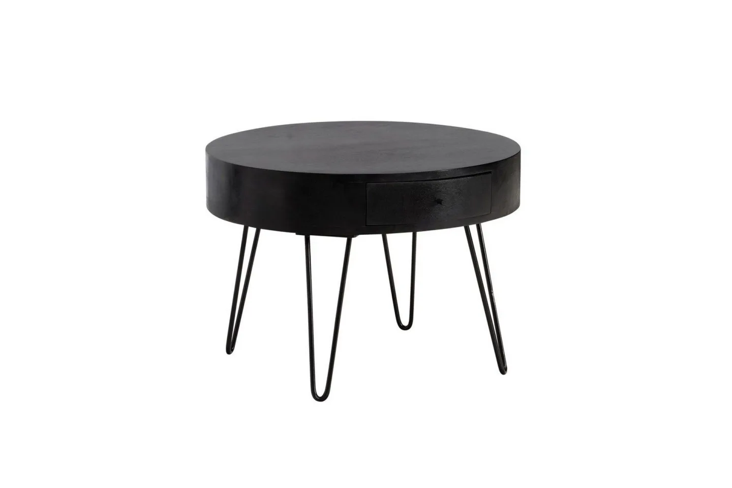 Soffbord Wohnling massivt trä 60 cm rund med låda, lantlig stil Svart - Svart