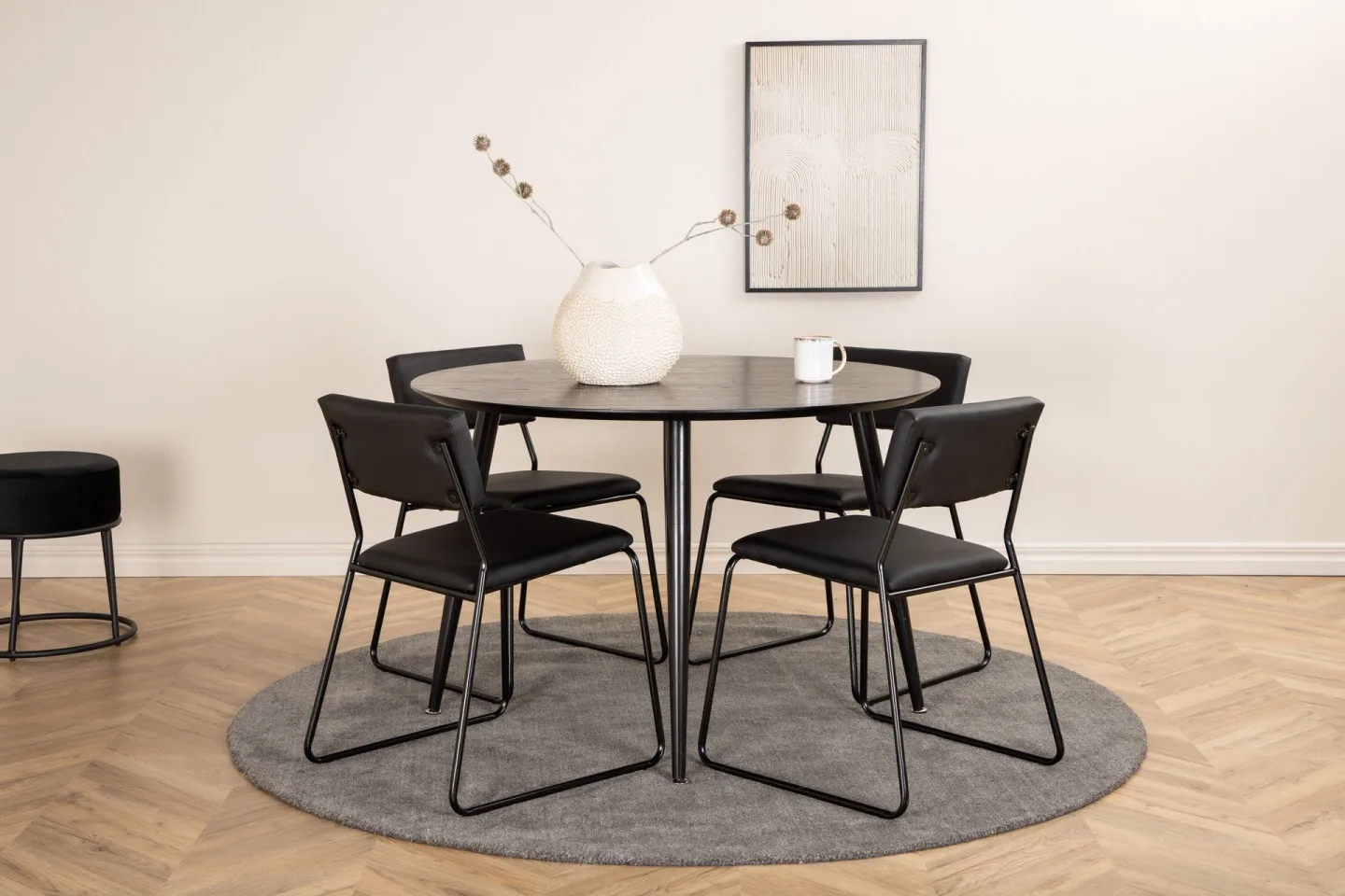 Dipp Matgrupp 115 cm Rund med 4 Kenth Stolar - Svart