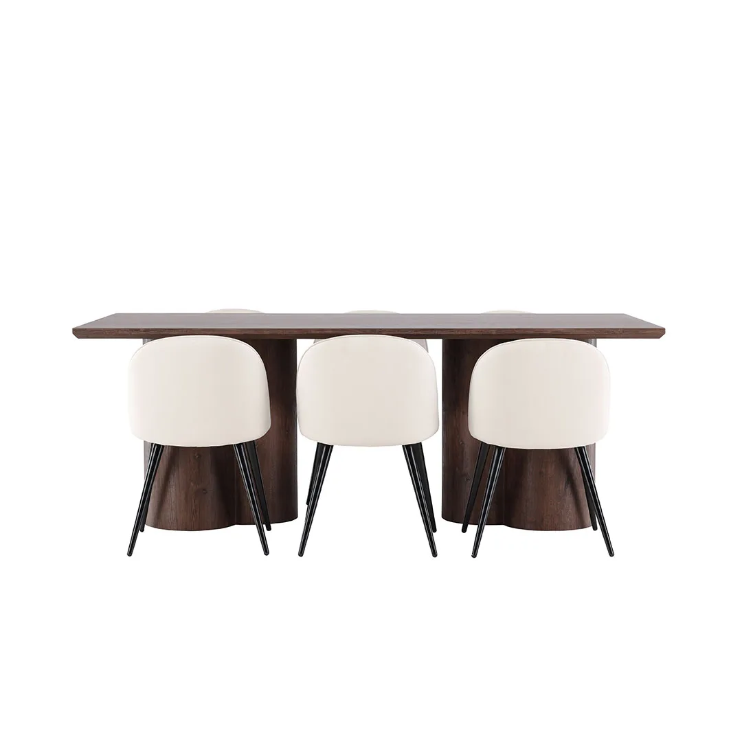 Olivia Essgruppe Tisch 100x210cm und 6 Velours Stühle mocca.