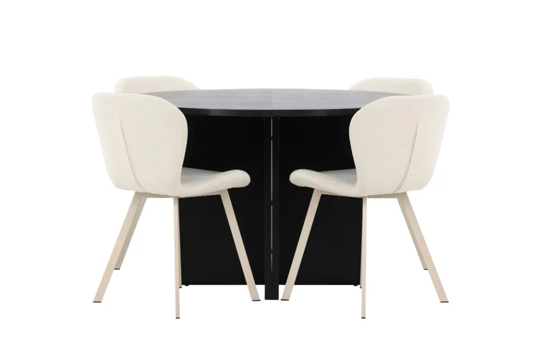 Strada Essgruppe Ausziehtisch Ø120cm, 170cm und 4 Stühle schwarz, beige.