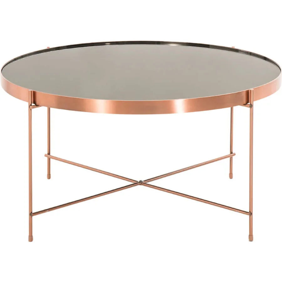 Salontisch Meilen Kupfer, Silber Metall, Spiegelglas B 62.5 cm T 62.5 cm