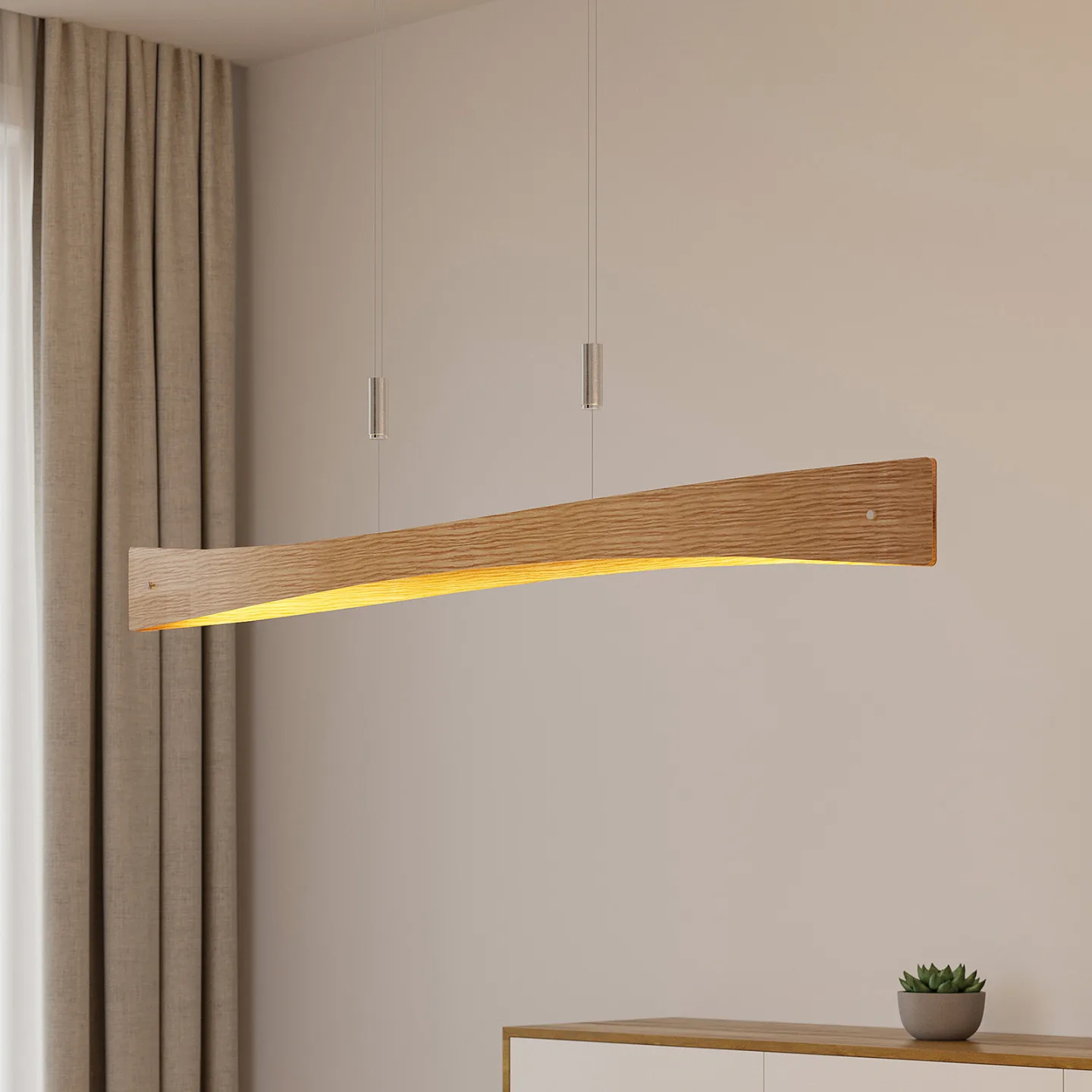 Lindby LED-Hängeleuchte Beazina, Eiche, Metall, 118cm - Wohnzimmer - Modern - Einflammig
