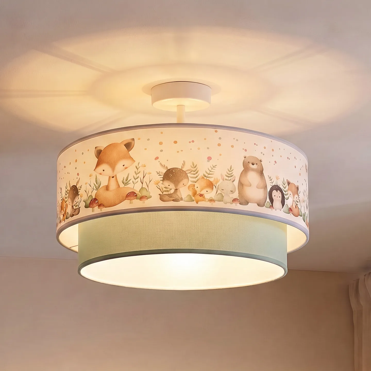 Boho Kinder-Deckenlampe salbeigrün/bunt Ø40cm Textil, Duolla - Kinderzimmer - Stoff / Textil - Mit Abstand