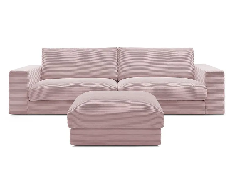 3er Sofa mit Hocker BOBOCHIC LEONARD Cord-Stoff violett