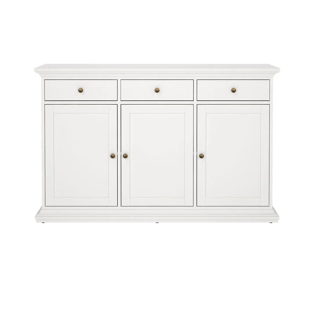 Venedig Sideboard 3 Türen und 3 Schubladen, Breite 143 cm, Höhe 91 cm weiß.
