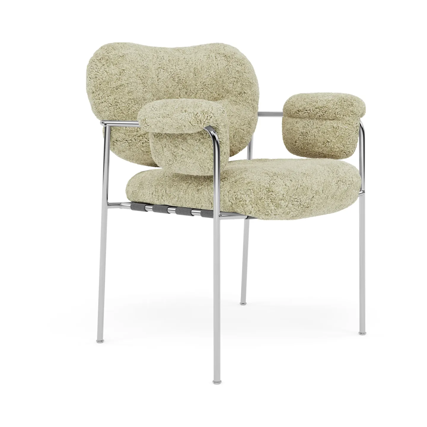 Fogia Bollo Stuhl Sheepskin Mohaw-polished stainless steel