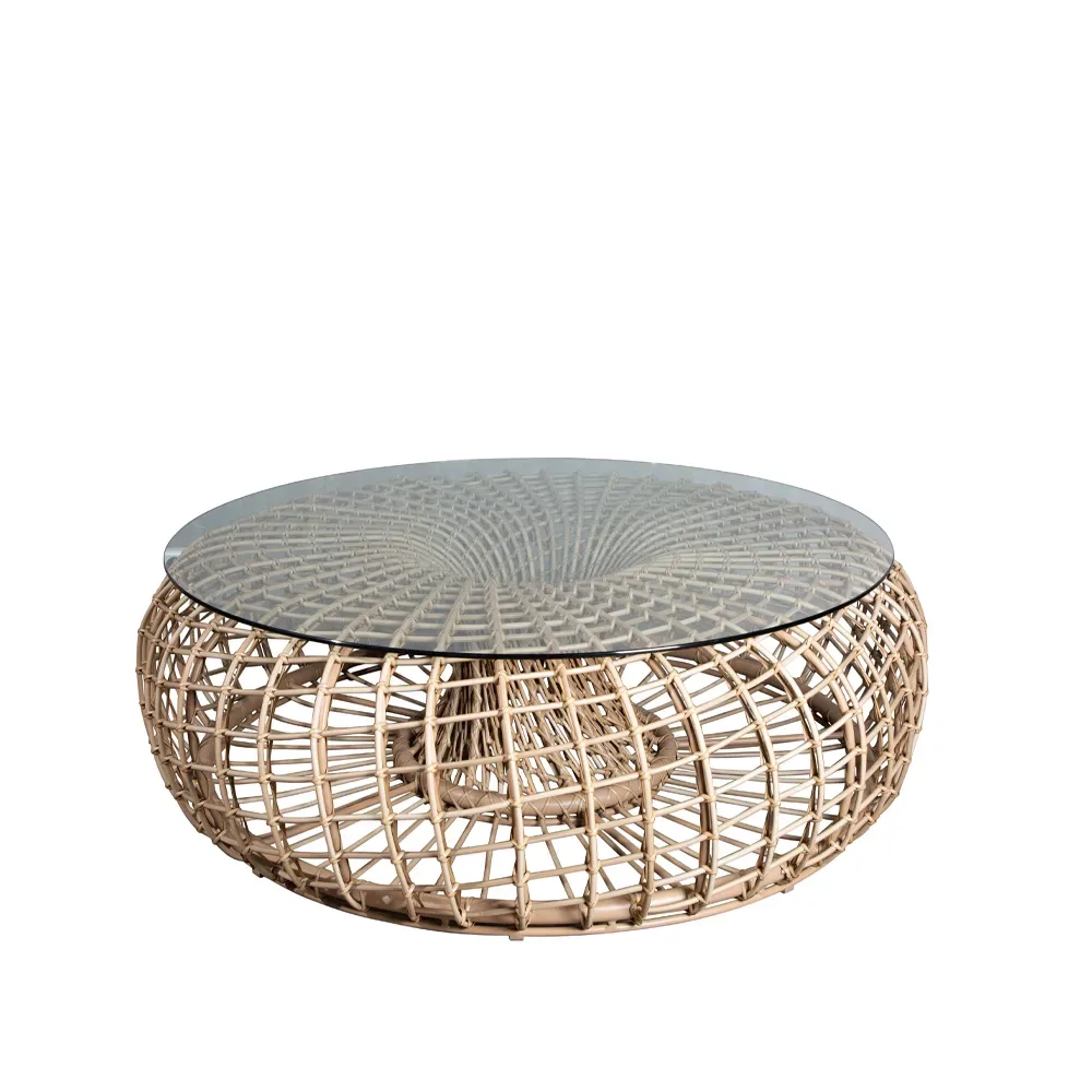 Cane-line Nest Tisch/Hocker Natural, groß, inkl. Glasscheibe