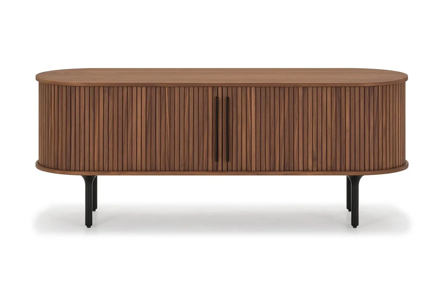 Noira Oval TV bänk Valnöt 150x45 cm Ribbad - Mörkbrunt / Brunt Trä