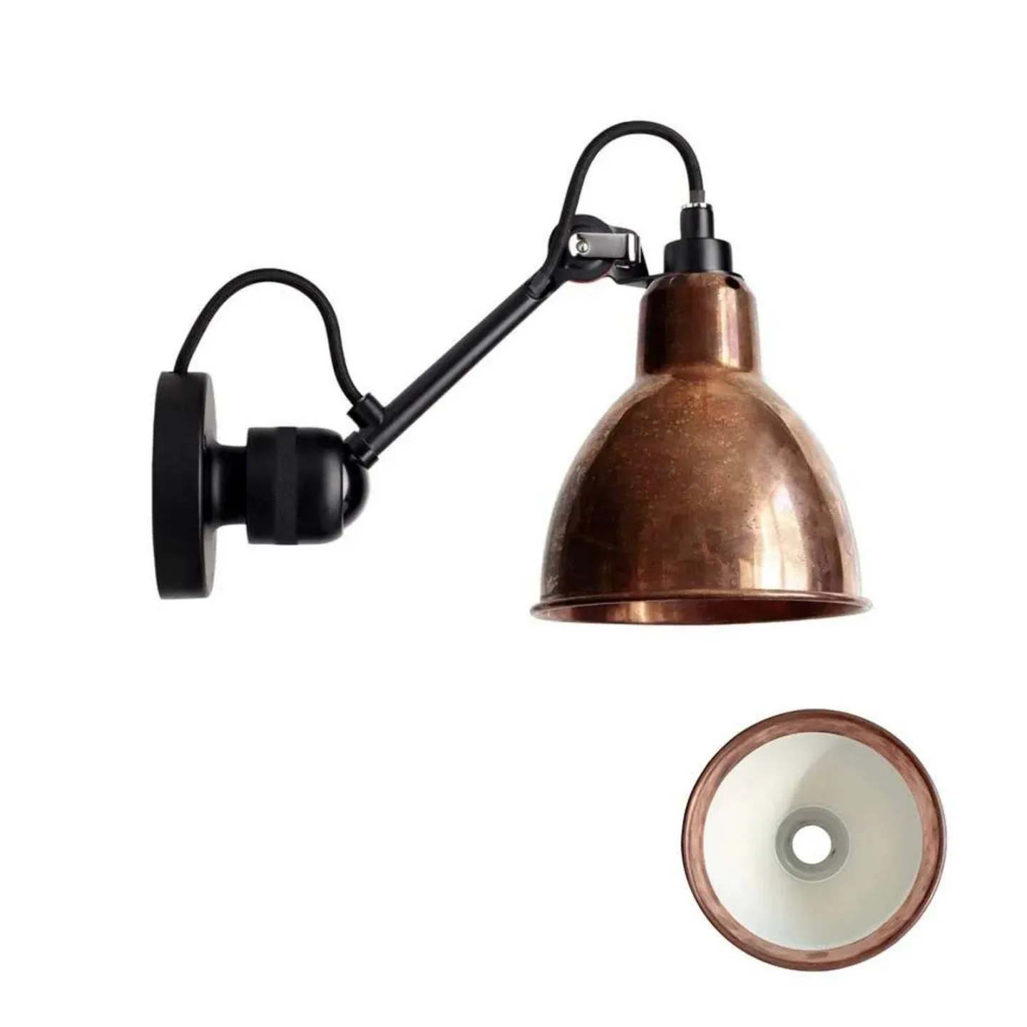 304 Wandleuchte Schwarz/Raw Kupfer/Weiß - Lampe Gras - Wohnzimmer - Design - Metall