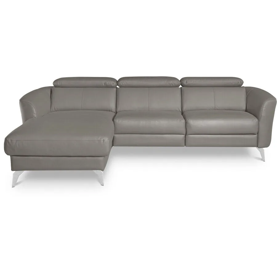 Ecksofa Simba Rechts 100% Echtleder + Korpus Lederlook Hellgrau B 261 T 183 cm
