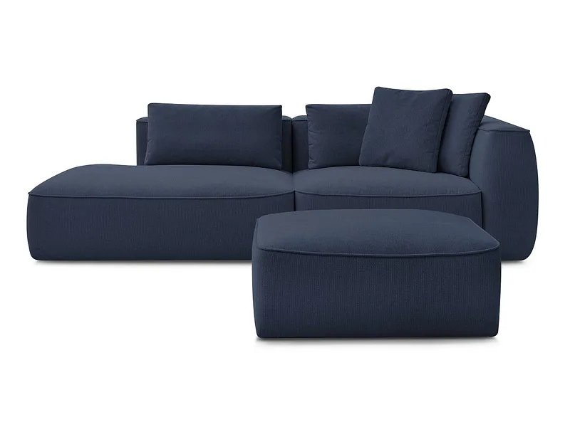3er Sofa mit Hocker BOBOCHIC LEOPOLD Stoff chiniert dunkelblau