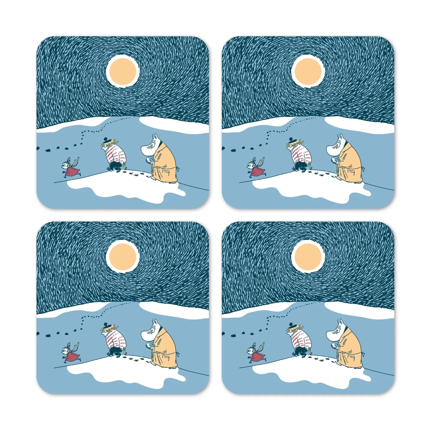 Opto Design Snow Moonlight Mumin Glasuntersetzer Winter 2021 4er Pack 9 x 9cm