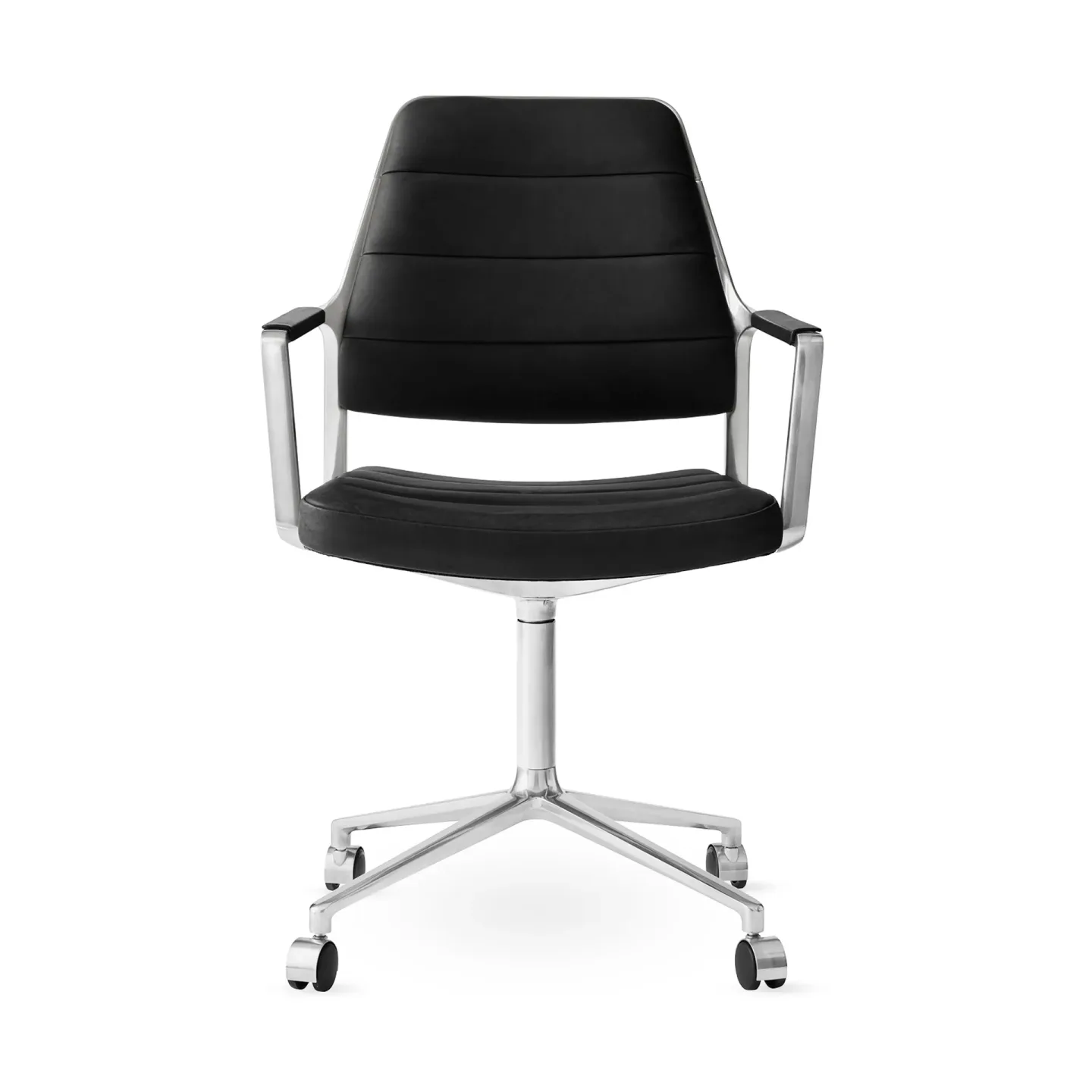 Vipp Vipp455 Swivel chair kontorsstol med hjul Black leather-polished aluminium