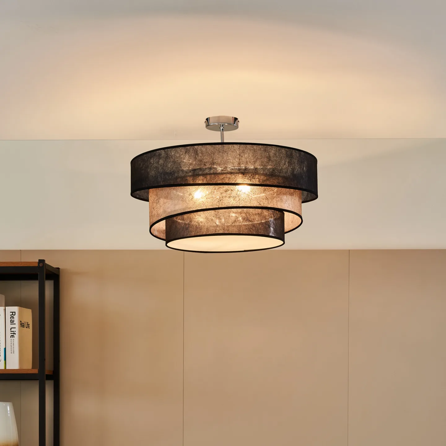 Lindby Deckenlampe Ayvira, schwarz/gold, Textil, 56 cm, E27 Ayvira - Wohnzimmer - Modern - Stoff / Textil - Mehrflammig