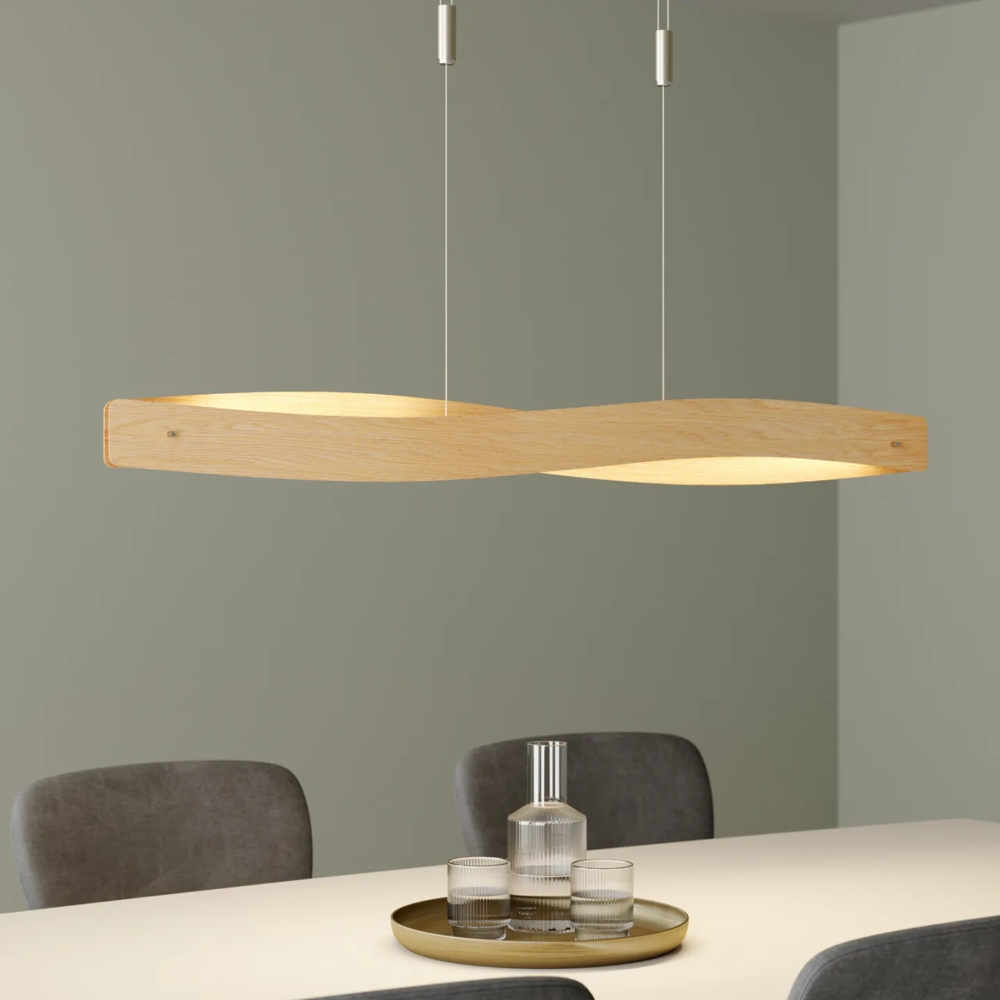 Lian Pendel L119 Oak/Nickel - Lucande Quitani - Stue - Design - Tre - Med en lyskilde