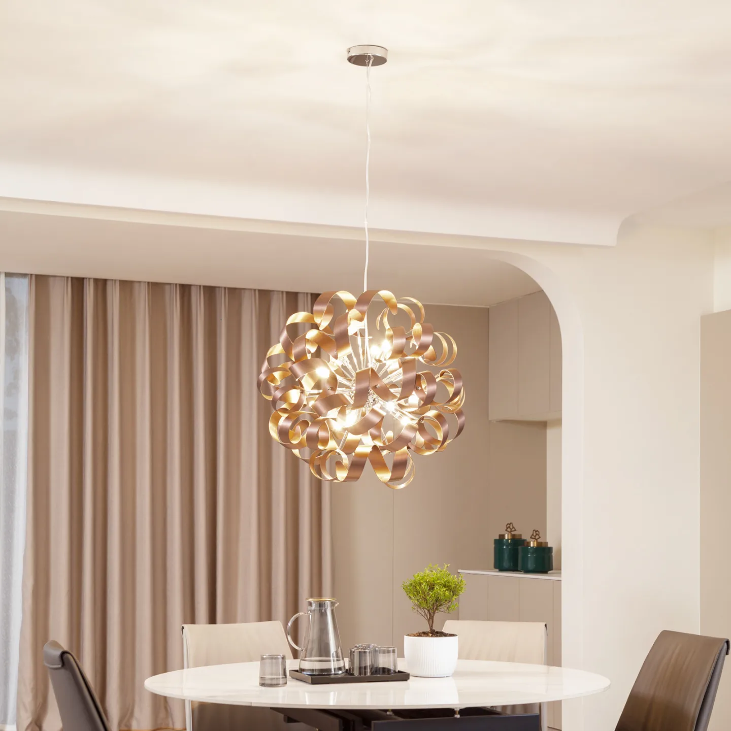 Kaelor Pendelleuchte Ø60 Copper - Lucande - Wohnzimmer - Modern - Aluminium - Mehrflammig