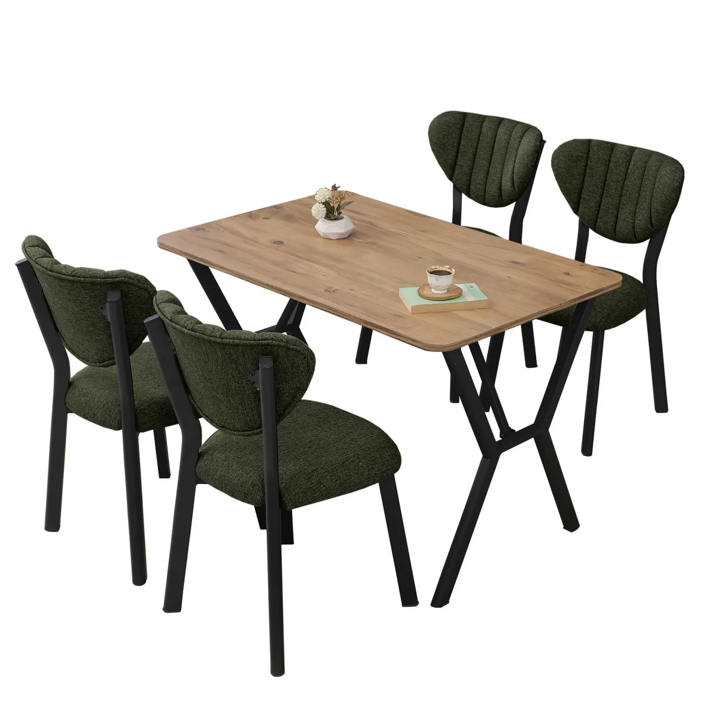 Krylor Matgrupp Bord 110 cm + 4 Stolar - Grön Och Valnöt