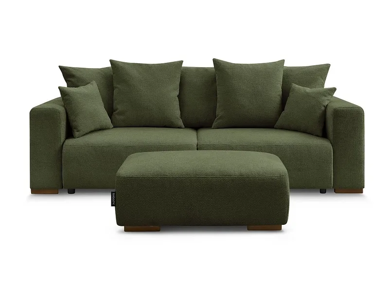 3er Sofa mit Hocker BOBOCHIC SIDONIE Stoff chiniert grün