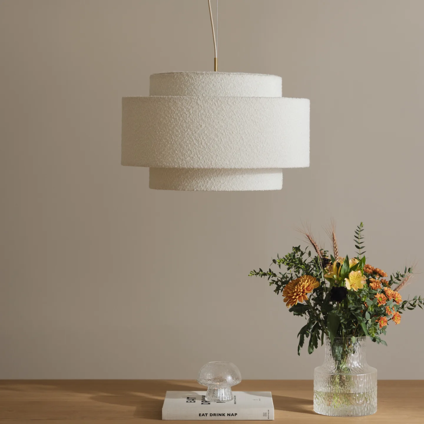 Globen Lighting Noah Pendelleuchte Ø50 cm Bouclé weiß
