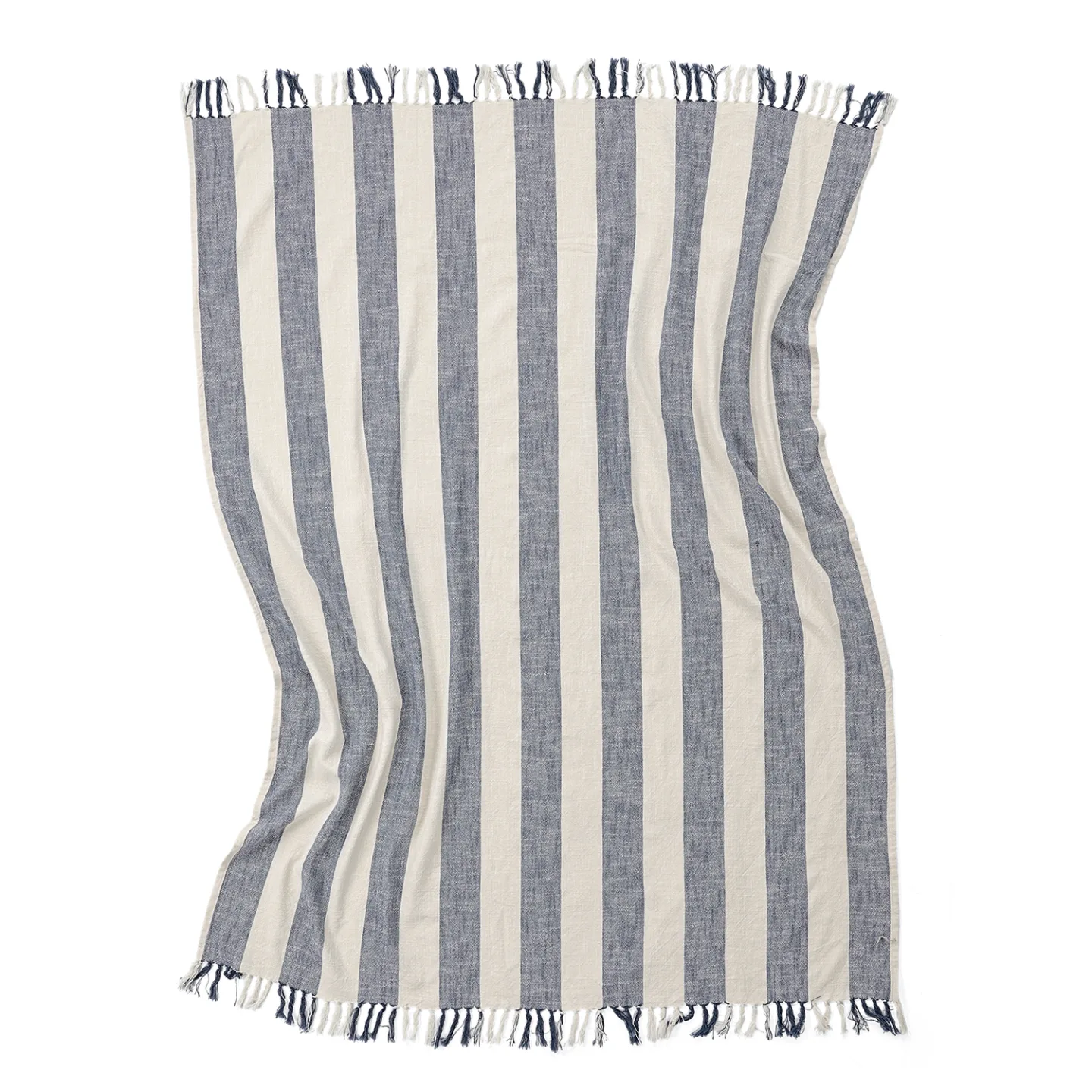Pledd - Kora stripe cotton throw (krem/marineblå) (Størrelse: 130 x 170 cm)