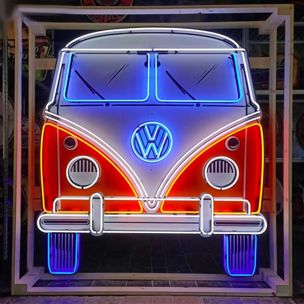 Neonskylt VW Bulli med bakgrund XXL