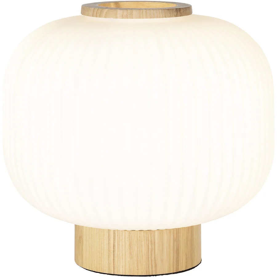 Tischlampe Thie Braun/Weiss Glas/Metall 25 cm 24.5 cm - Farbe: weiss, holz - Material: Metall/Glas