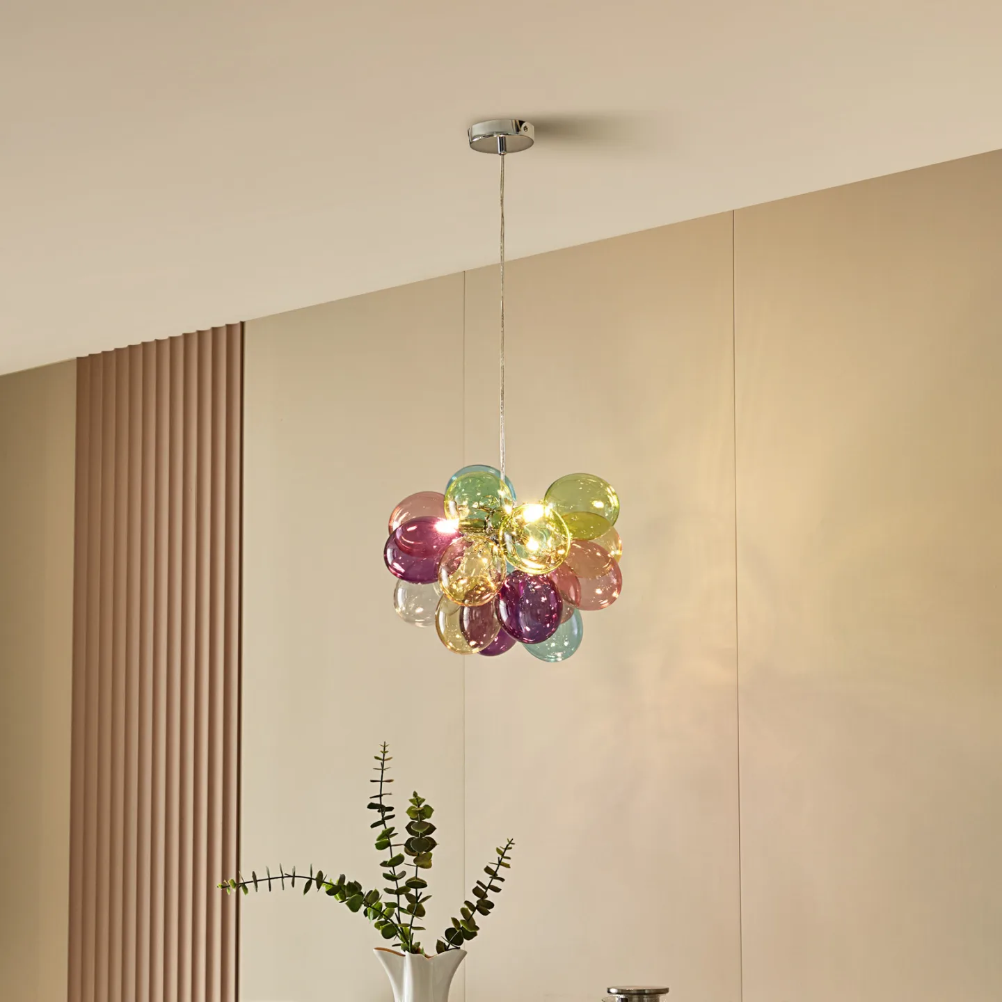 Lucande Hängeleuchte Diborah, Ø 40 cm, bunt, Glas, G9 - Wohnzimmer - Design - Gebündelt
