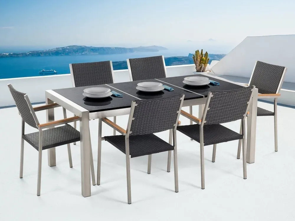 Bacoli Matgrupp Utomhus 180 cm + 6 Utestolar - Svart