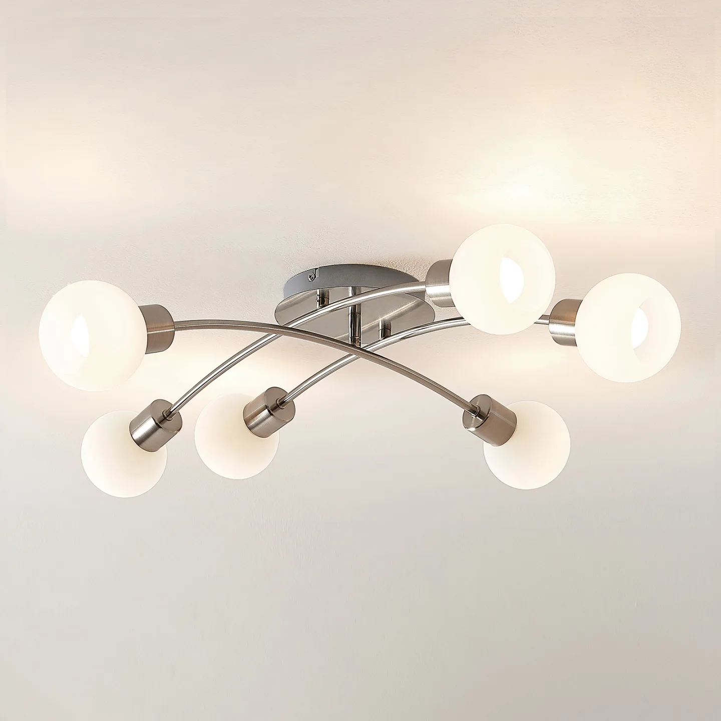 Agmar 6 Deckenleuchte Nickel - Lindby - Wohnzimmer - Modern - Metall - Mehrflammig