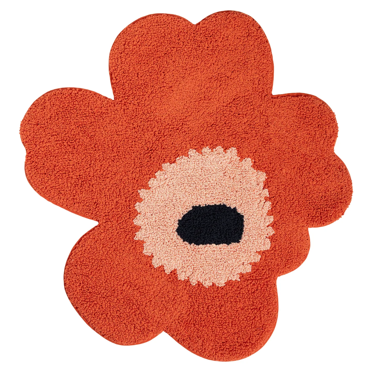 Marimekko - UNIKKO BATH MAT 73x74 CM, orange red, powder, charcoal - Bomullsmattor - Maija Isola