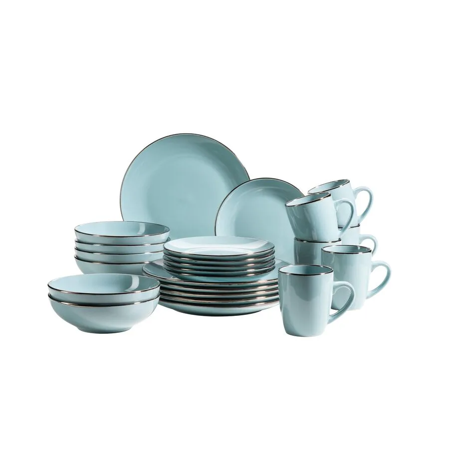 MÄSER Geschirr-Set Metallic Rim Blau Steinzeug