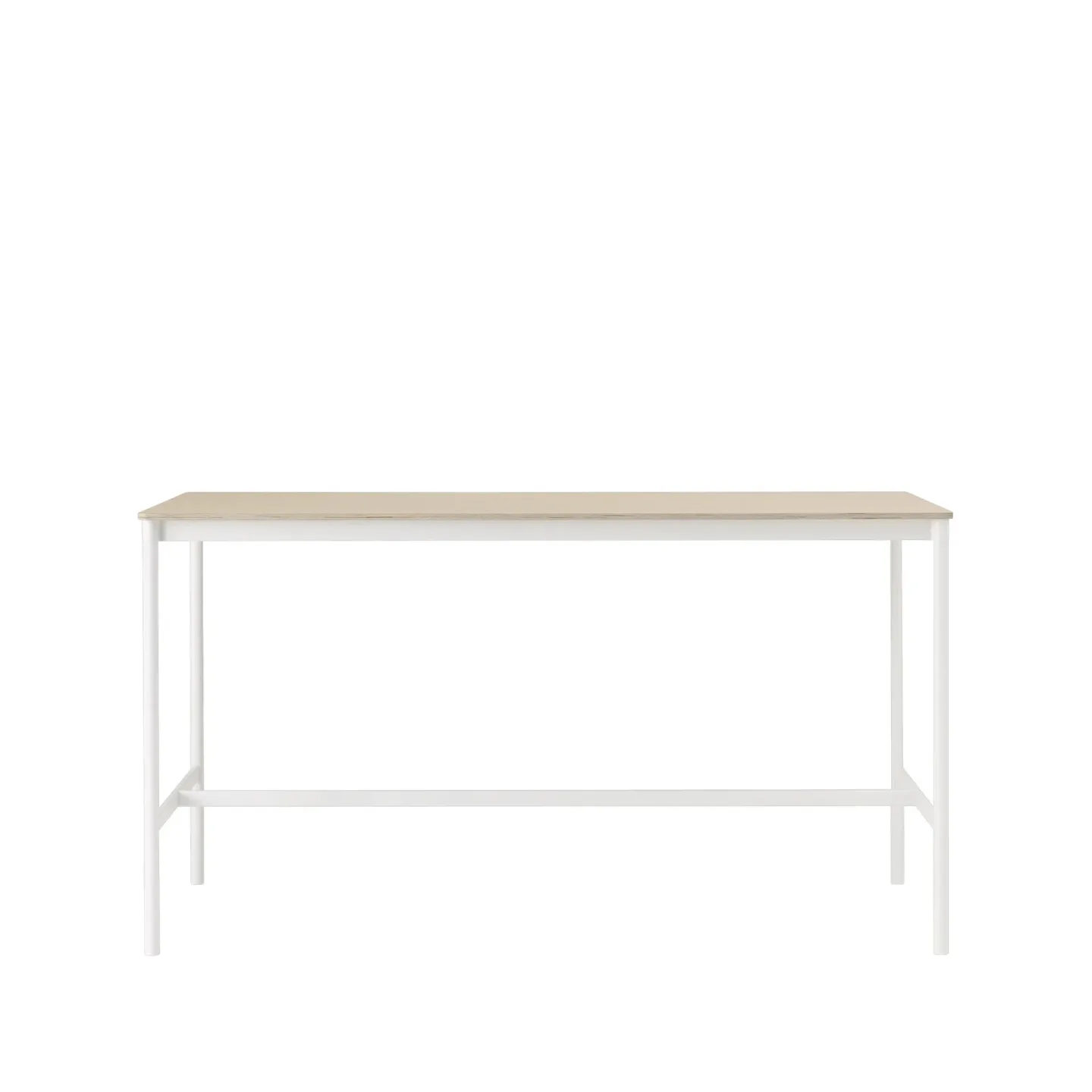 Muuto Base High Bartisch Oak, Weißes Gestell, plywoodkant, b85 l190 h105