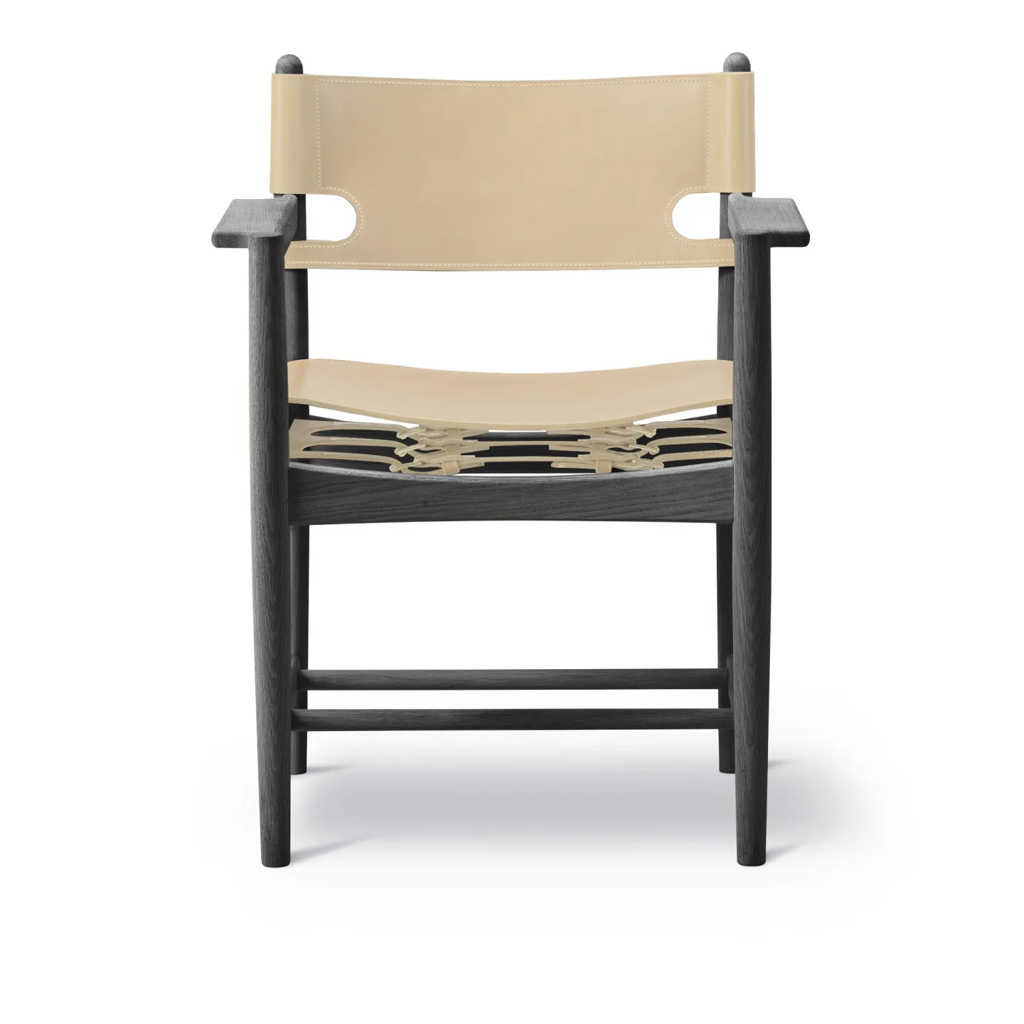 Fredericia Furniture - The Spanish Dining Armchair, Black lacquered oak, Natural leather - Matstolar - Børge Mogensen - Beige,Svart - Läder/Trä