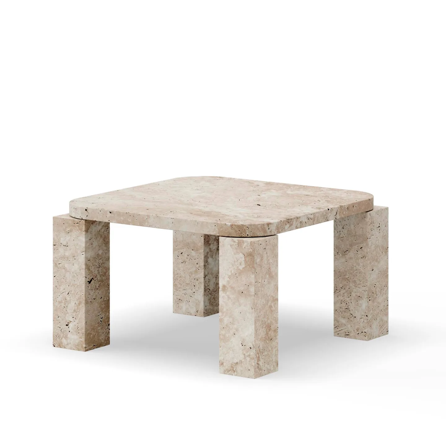 New Works - Atlas Coffee Table 600x600 Unfilled Travertine - Soffbord - John Astbury - Beige - Sten