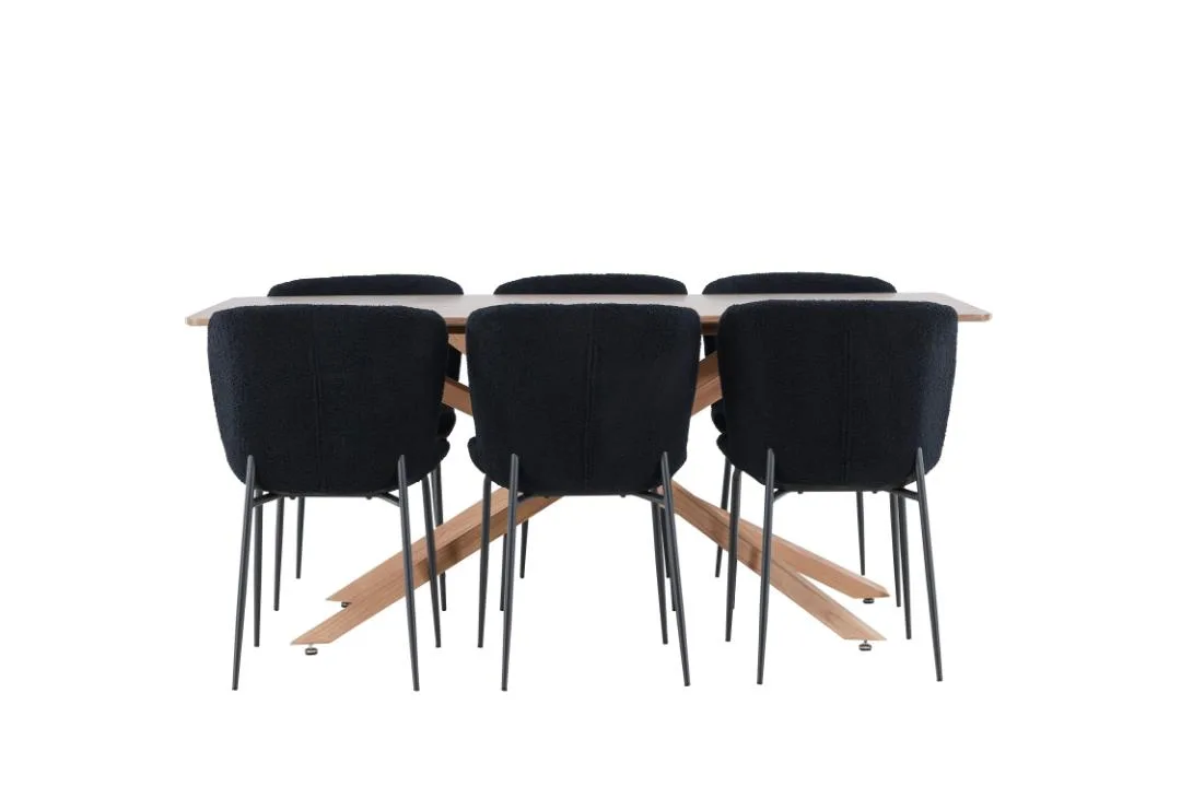 Piazza Essgruppe Tisch 90x180cm und 6 Stühle mocca, schwarz.
