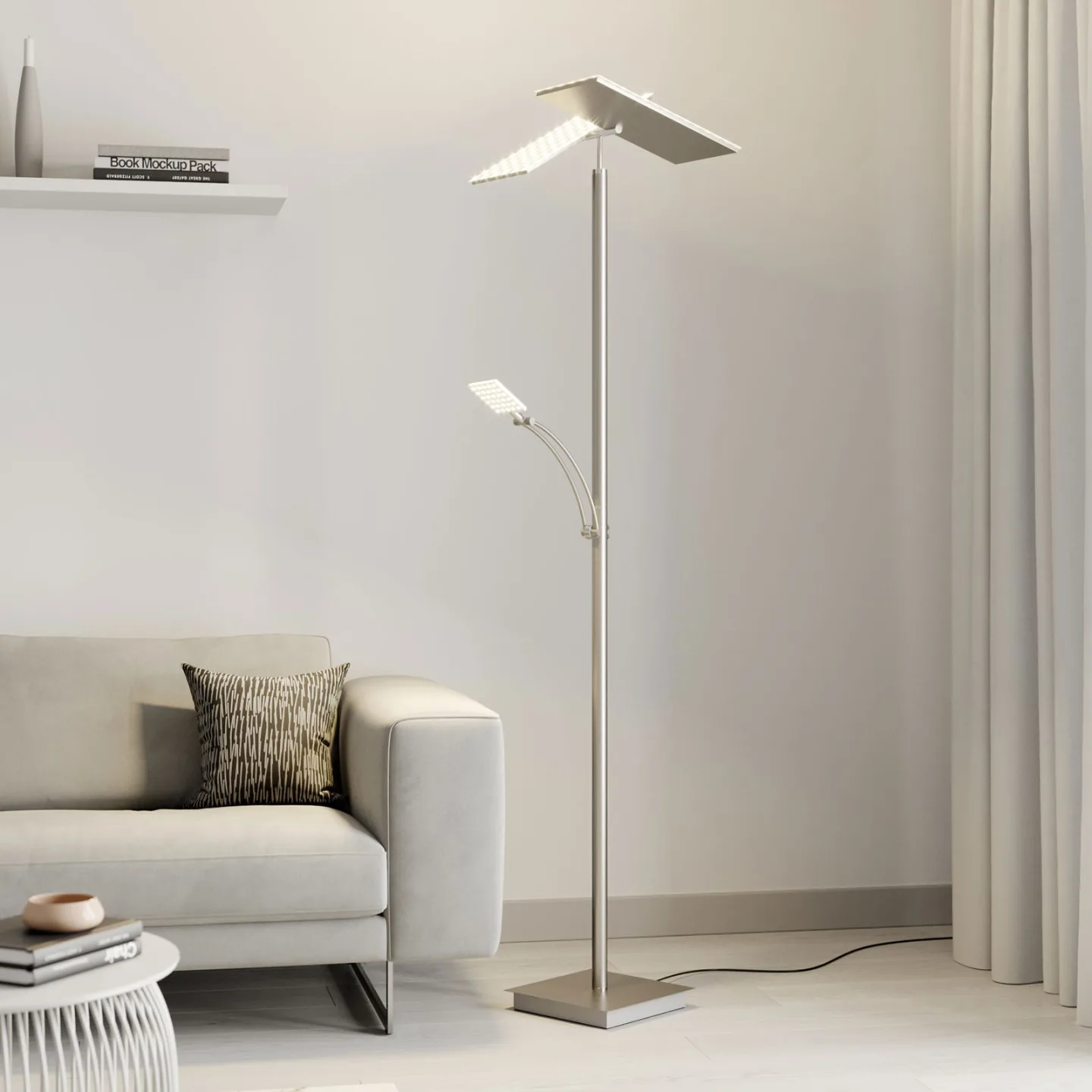 Parthena LED gulvlampe nikkel - Lucande - Stue - Moderne - Metall - Kantet