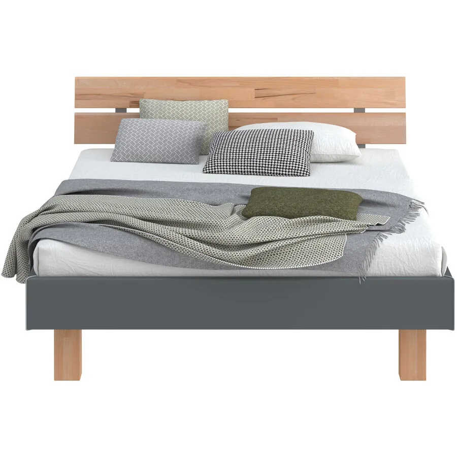 Modular Bett Livorno Natur, Dunkelgrau MDF, Buche Massivholz 140 x 200 cm