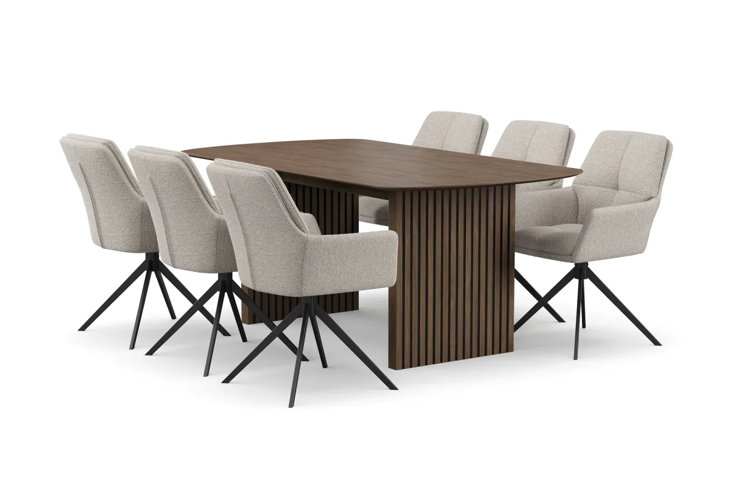 Richeto Matgrupp 180 cm med 6 Torsby Snurrstolar - Rökt ek/Mörkbeige