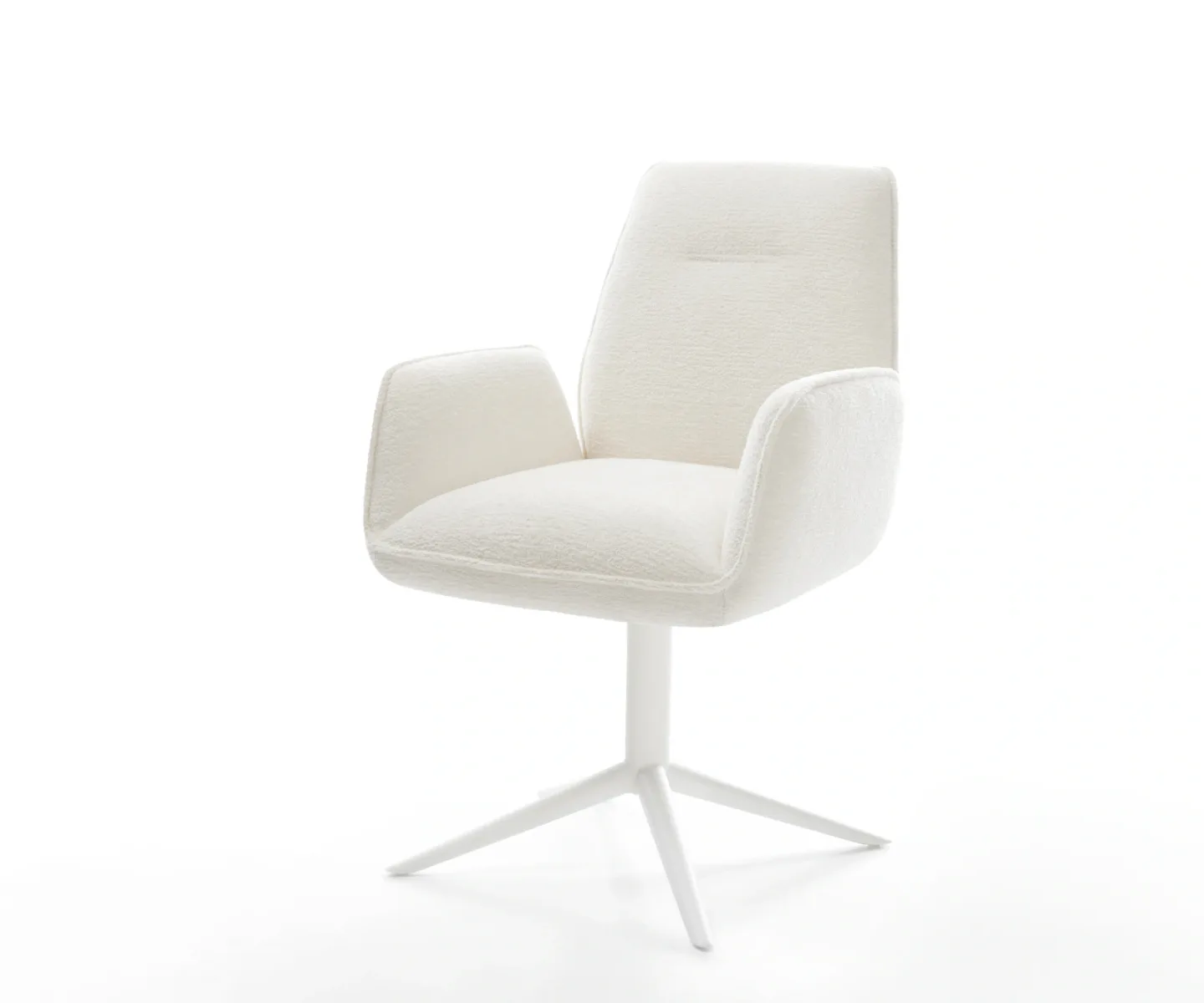 Drehstuhl Zoa-Flex Bouclé Soft Beige Fußkreuz Weiß 360° drehbar Wippfunktion Taschenfederkern