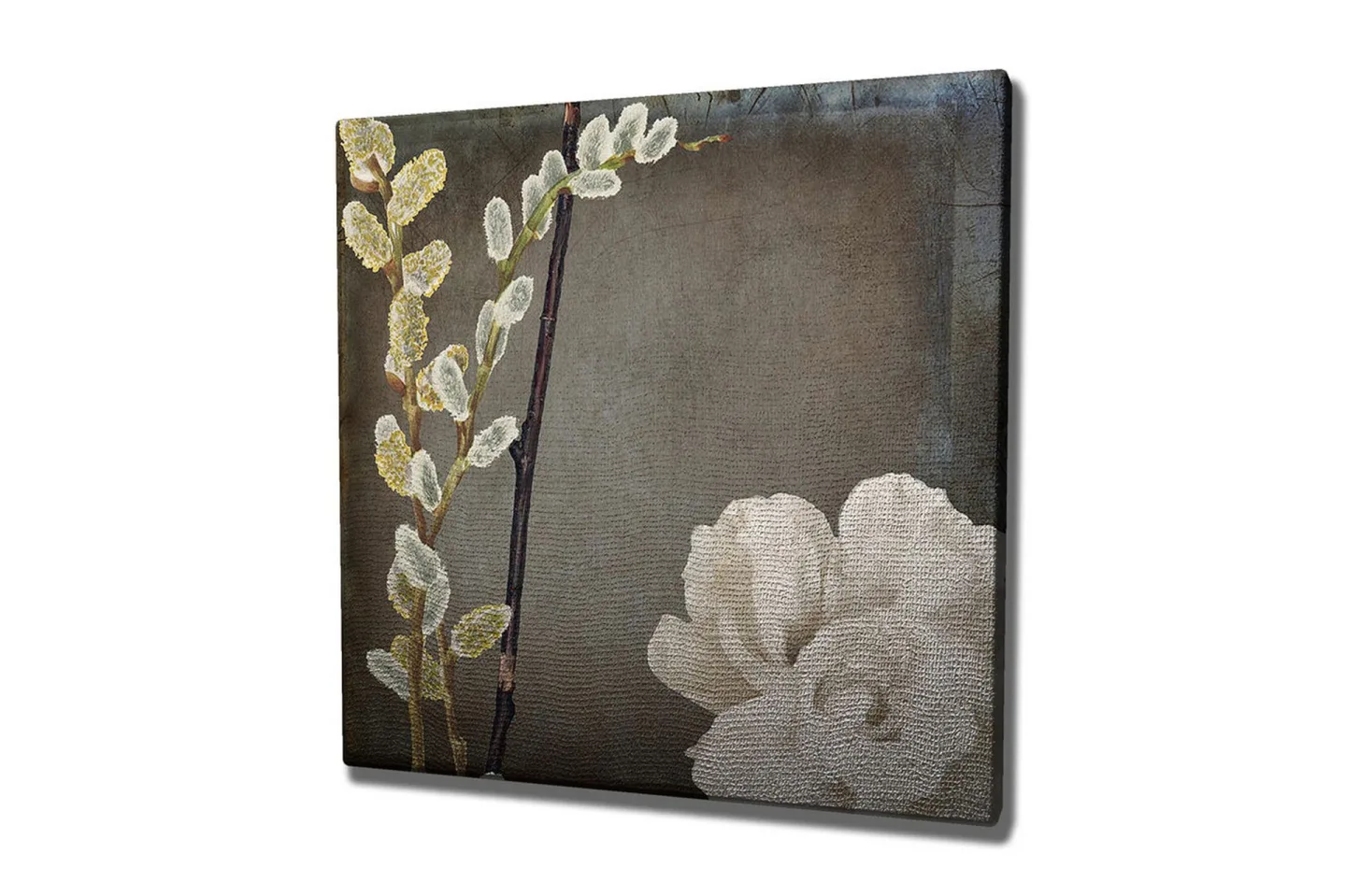 Canvastavla 45x45 cm - Vacker komposition av blommor och kvistar - Vit / Grå / Beige