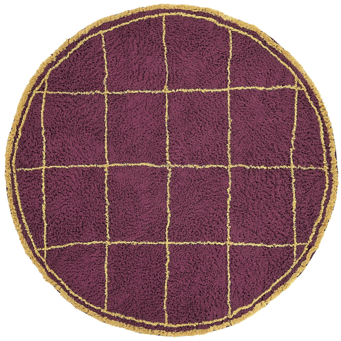 Rundt teppe - Lana Natural Cotton Shaggy (burgunder/gul) (Størrelse: Ø 200 cm)