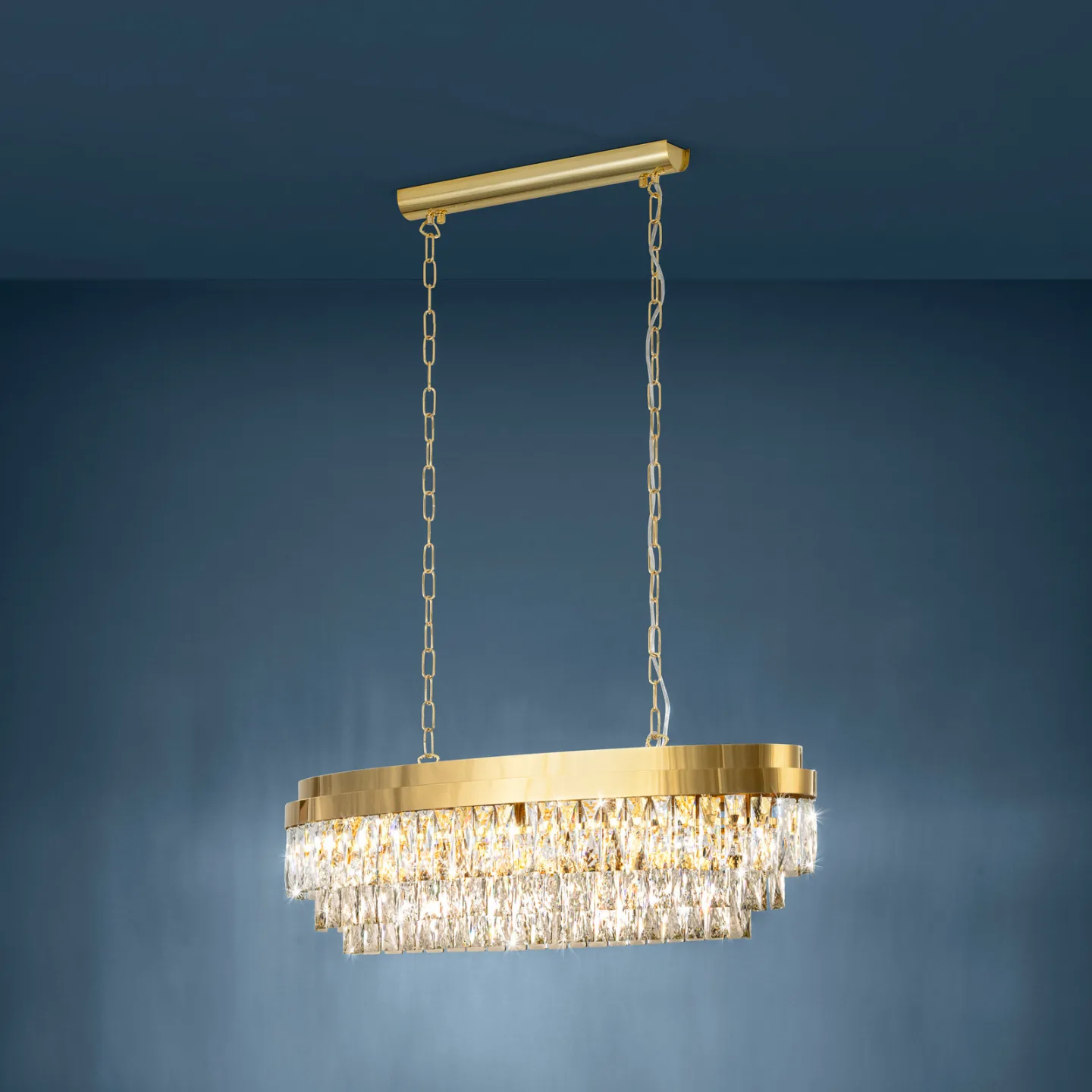 Valparaiso hængelampe, guld, 90 x 30 cm, metal – Stars of Light - Stue - Glas - Med flere lyskilder
