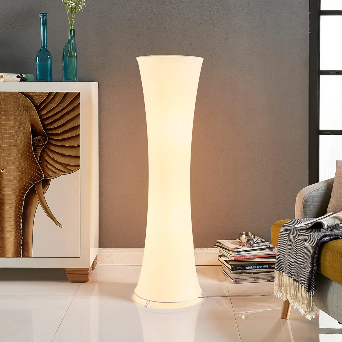 Liana Stehleuchte White - Lindby - Wohnzimmer - Modern - Stoff / Textil - Einflammig