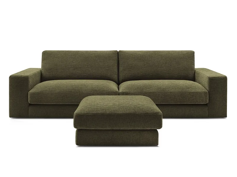 3er Sofa mit Hocker BOBOCHIC LEONARD Stoff mit Textur grün