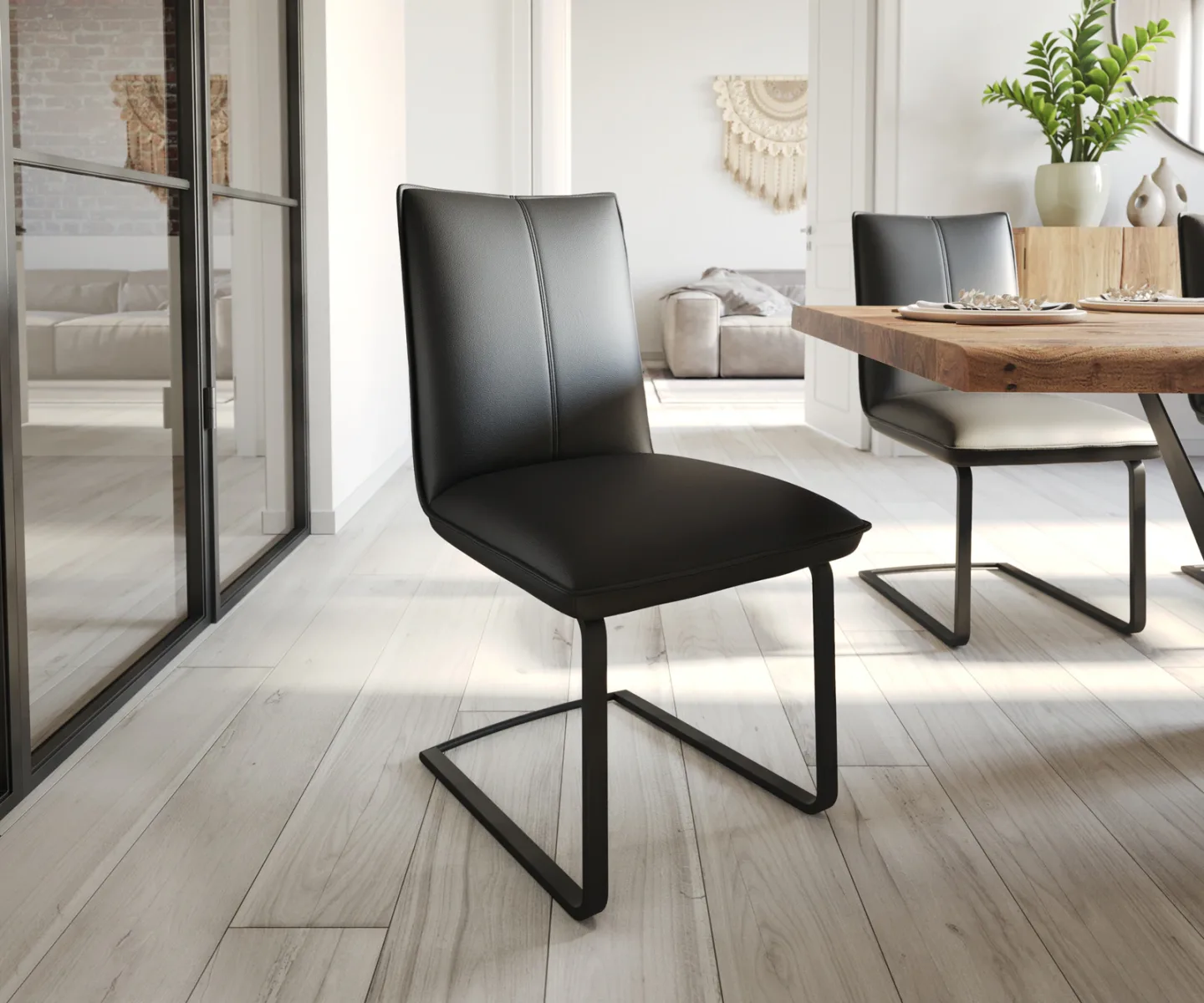 Freischwinger Lelio-Flex Echt-Leder Schwarz Freischwinger flach Schwarz Taschenfederkern